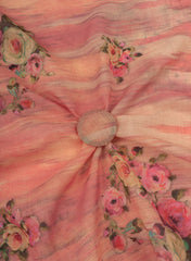 (Art Linen) Linen Salmon Pink Color Floral Pattern Hybrid Print Fabric.