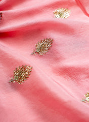 Pure Chinnon Chiffon Pink Color Zari And Sequins Butta Pattern Embroidery Fabric.