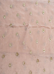 Pure Chinnon Chiffon Grey Color Zari And Sequins Butta Pattern Embroidery Fabric.