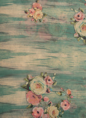 (Art Linen) Linen Emerald Green Color Floral Pattern Hybrid Print Fabric.