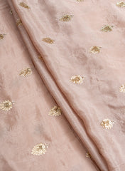Pure Chinnon Chiffon Grey Color Zari And Sequins Butta Pattern Embroidery Fabric.