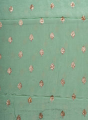 Pure Chinnon Chiffon Pista Green Color Zari And Sequins Butta Pattern Embroidery Fabric.