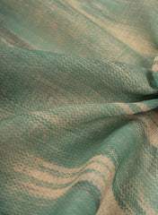 (Art Linen) Linen Emerald Green Color Floral Pattern Hybrid Print Fabric.