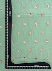 Pure Chinnon Chiffon Pista Green Color Zari And Sequins Butta Pattern Embroidery Fabric.