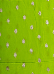 Pure Chinnon Chiffon Parrot Green Color Zari And Sequins Butta Pattern Embroidery Fabric.