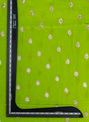 Pure Chinnon Chiffon Parrot Green Color Zari And Sequins Butta Pattern Embroidery Fabric.