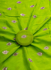 Pure Chinnon Chiffon Parrot Green Color Zari And Sequins Butta Pattern Embroidery Fabric.