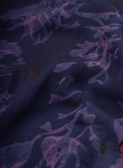 Cotton Mulmul Shades Of Purple Color Floral Pattern Dabu Print Fabric.