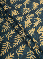 Cotton Mulmul Navy Blue Color Floral Pattern Dabu Print Fabric.