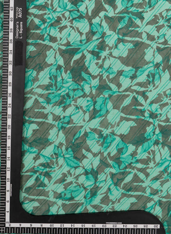 (Pre Cut-3 Meter) Pure Cotton Cambric Shades Of Green Color Floral Pattern Dabu Hand Block Print Fabric.