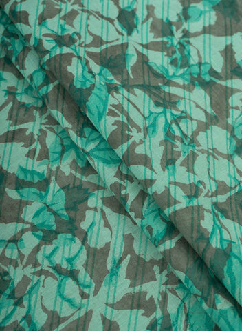 (Pre Cut-3 Meter) Pure Cotton Cambric Shades Of Green Color Floral Pattern Dabu Hand Block Print Fabric.