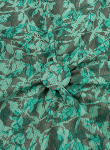 (Pre Cut-3 Meter) Pure Cotton Cambric Shades Of Green Color Floral Pattern Dabu Hand Block Print Fabric.