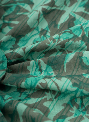 (Pre Cut-3 Meter) Pure Cotton Cambric Shades Of Green Color Floral Pattern Dabu Hand Block Print Fabric.