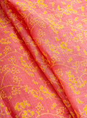 Pure Linen Peachish Pink Color Floral Natural Print Fabric.