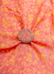 Pure Linen Peachish Pink Color Floral Natural Print Fabric.