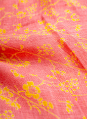 Pure Linen Peachish Pink Color Floral Natural Print Fabric.