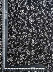 Pure Linen Black Color Floral Natural Print Fabric.