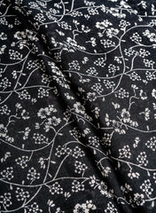 Pure Linen Black Color Floral Natural Print Fabric.