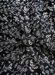 Pure Linen Black Color Floral Natural Print Fabric.