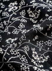 Pure Linen Black Color Floral Natural Print Fabric.