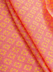 Pure Linen Peachish Pink Color Bandhani Natural Print Fabric.
