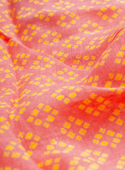Pure Linen Peachish Pink Color Bandhani Natural Print Fabric.