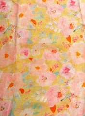 Pure Linen Light Green Color Floral Digital Print Fabric.