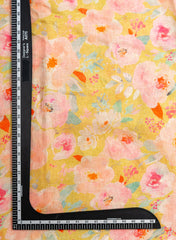 Pure Linen Light Green Color Floral Digital Print Fabric.