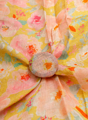 Pure Linen Light Green Color Floral Digital Print Fabric.