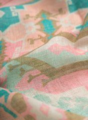 Pure Linen Light Pink Color Traditional Digital Print Fabric.