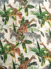 Pure Linen Off-White Color Animal Digital Print Fabric.