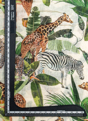 Pure Linen Off-White Color Animal Digital Print Fabric.