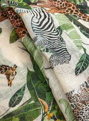 Pure Linen Off-White Color Animal Digital Print Fabric.