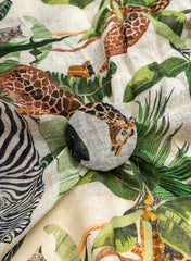 Pure Linen Off-White Color Animal Digital Print Fabric.