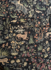 Pure Linen Black Color Floral And Animal Digital Print Fabric.
