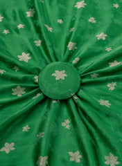 Pure Viscose Satin Emerald Green Color With Jacquard Butti Dyed Fabric