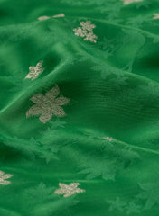 Pure Viscose Satin Emerald Green Color With Jacquard Butti Dyed Fabric