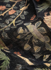 Pure Linen Black Color Floral And Animal Digital Print Fabric.