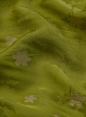 Pure Viscose Satin Olive Green Color With Jacquard Butti Dyed Fabric