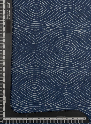 (Pre Cut-2.5 Meter) Cotton Mulmul Navy Blue Color Bandhani Pattern Screen Print Fabric.