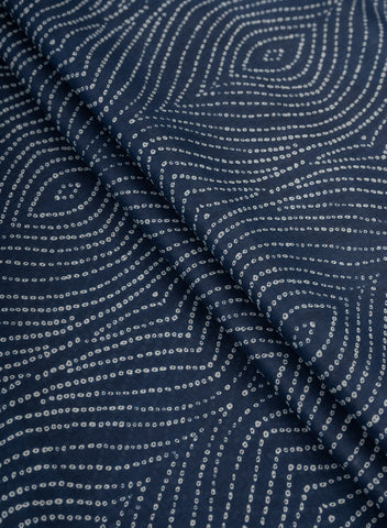 (Pre Cut-2.5 Meter) Cotton Mulmul Navy Blue Color Bandhani Pattern Screen Print Fabric.