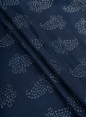 Cotton Mulmul Navy Blue Color Paisley Pattern Screen Print Fabric.