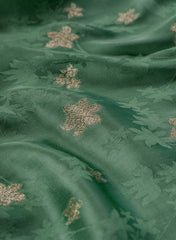 Pure Viscose Satin Sea Green Color With Jacquard Butti Dyed Fabric