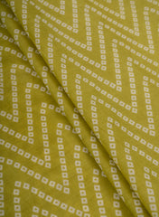 Cotton Mulmul Lime Green Color Bandhani Pattern Screen Print Fabric.