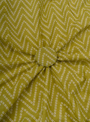 Cotton Mulmul Lime Green Color Bandhani Pattern Screen Print Fabric.