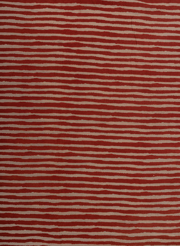 (Pre Cut -1.5 Meter) Pure Cotton Cambric Turkey Red Color Strips Pattern Dabu Hand Block Print Fabric.