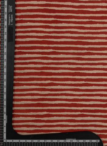 (Pre Cut -1.5 Meter) Pure Cotton Cambric Turkey Red Color Strips Pattern Dabu Hand Block Print Fabric.