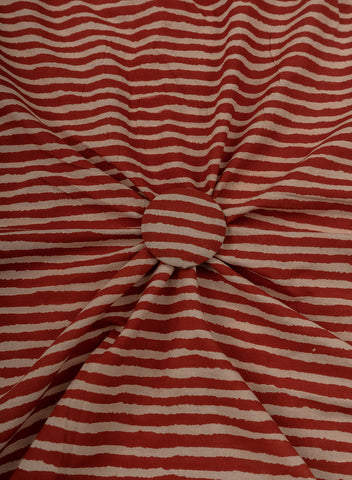 (Pre Cut -1.5 Meter) Pure Cotton Cambric Turkey Red Color Strips Pattern Dabu Hand Block Print Fabric.