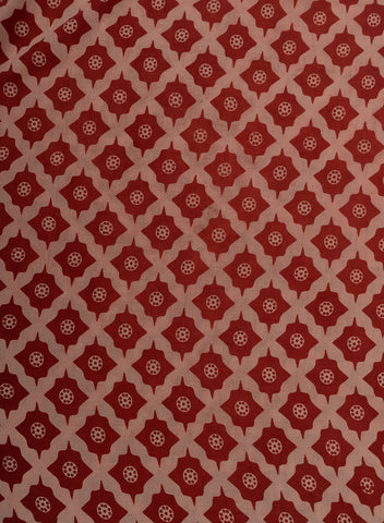 (Pre Cut -2.5 Meter) Pure Cotton Cambric Turkey Red Color Geometrical Pattern Dabu Hand Block Print Fabric.