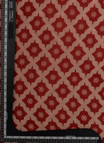 (Pre Cut -2.5 Meter) Pure Cotton Cambric Turkey Red Color Geometrical Pattern Dabu Hand Block Print Fabric.